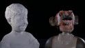Uncanny Valley research 1.1 - Smiles, 2006 - plastica, circuiti elettronici e calco in gesso, bimbo 32x28x16cm scimmia 28x30x22cm, 
